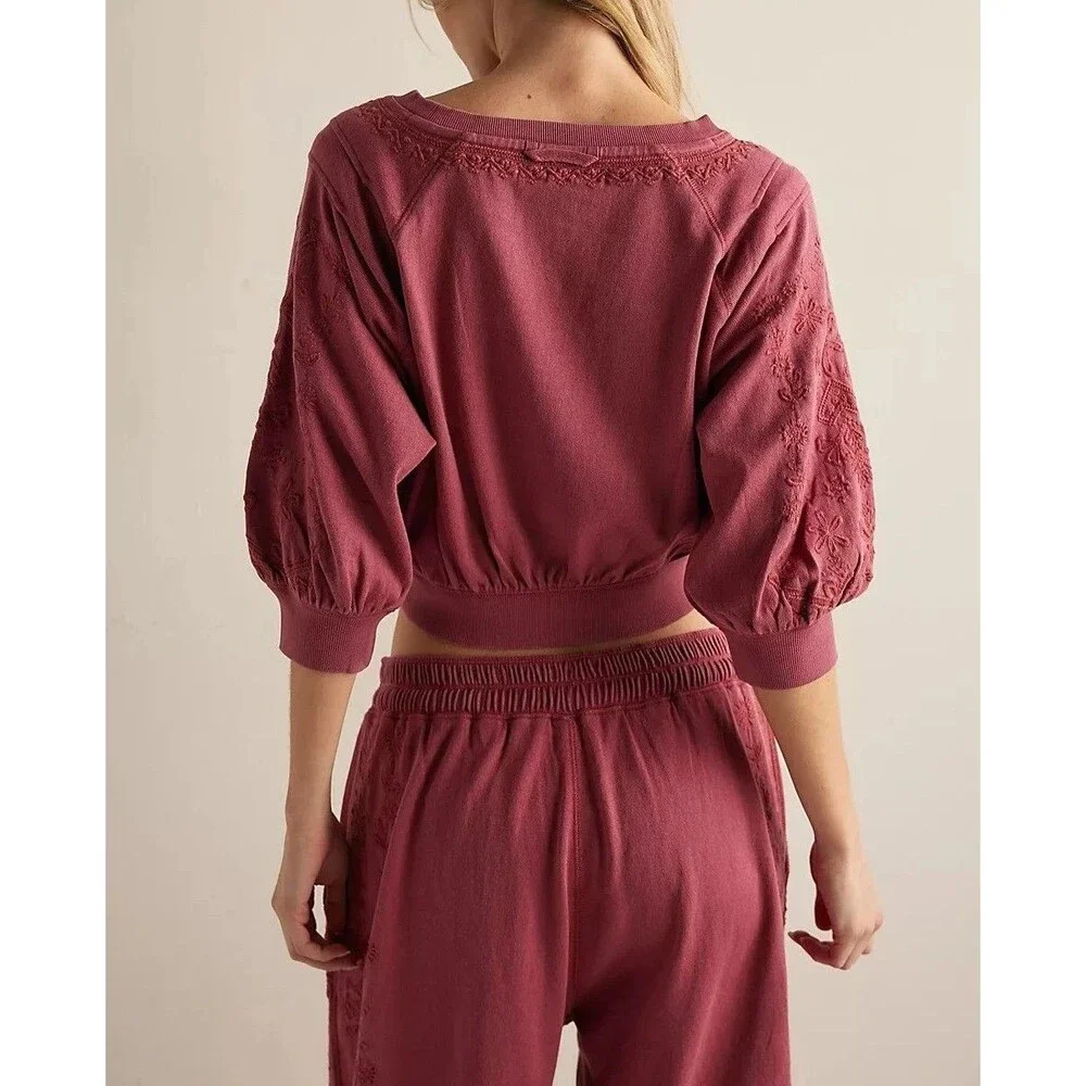 Free People Intimately Feeling Special Pullover Blouse Top Embroidered XL 286928